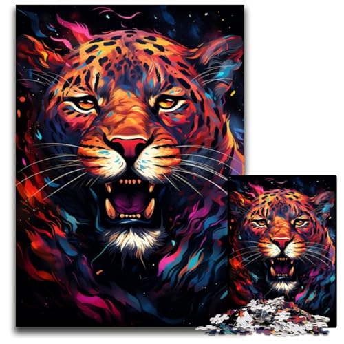 Gemälde-Kunst-Leoparden-Puzzle 1000 Teile für Erwachsene Papierpuzzle Denkspiel für Teenager und Familieninteraktion 1000 Teile (38 x 26 cm) von CYSEHKRBL