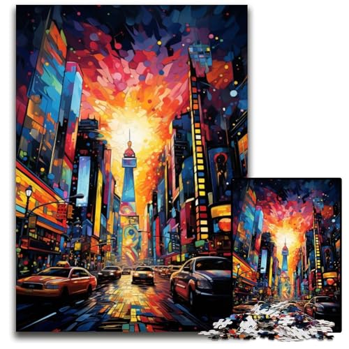 Gemälde Neon New York Times Square Puzzle 1000 Teile PaperPuzzles Familieninteraktives Spiel Bastelgeschenk mit farbenfrohen Kunstwerken 1000 PCS (38 x 26 cm) von CYSEHKRBL