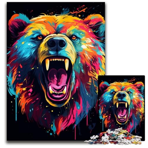 Gemälde buntes Bären-Kunst-Puzzle 1000 Teile Puzzle für Erwachsene Denksportaufgabe und Heimdekoration 1000 Teile (75 x 50 cm) von CYSEHKRBL