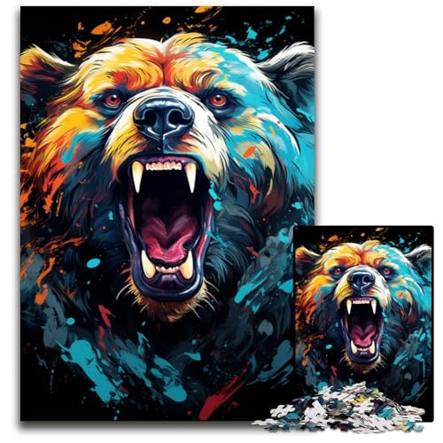 Gemälde buntes Bären-Kunst-Puzzle 1000 Teile Puzzle für Erwachsene Denksportaufgabe und Heimdekoration 1000 Teile (75 x 50 cm) von CYSEHKRBL