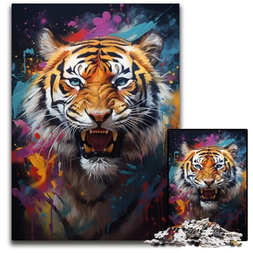 Gemälde eines Wilden bunten Löwen Puzzle 1000 Teile für Erwachsene Puzzle für Teenager und Familien Spaß zum Selbermachen Denkspiel Geschenk 1000 PCS (75 x 50 cm) von CYSEHKRBL