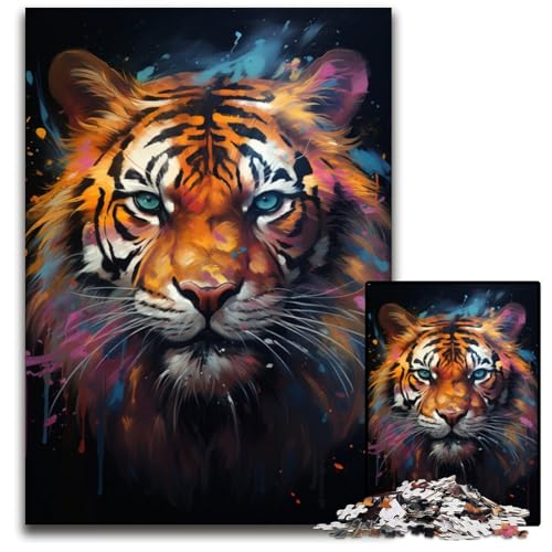 Gemälde eines Wilden bunten Löwen Puzzle für Erwachsene 1000-teiliges Holzpuzzle Weihnachten Halloween Ostern Neujahr 1000 PCS (75 x 50 cm) von CYSEHKRBL