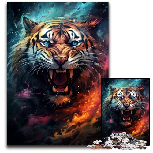 Gemälde eines Wilden bunten Löwen Puzzle für Erwachsene 1000-teiliges Holzpuzzle Weihnachten Halloween Ostern Neujahr 1000 PCS (75 x 50 cm) von CYSEHKRBL