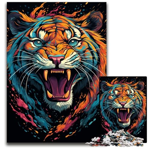 Gemälde eines Wilden bunten Löwen. Puzzles für Erwachsene 1000 Puzzles für Erwachsene für Reiseliebhaber und Paare. Anspruchsvolles Spielzeug 1000 Teile (75 x 50 cm) von CYSEHKRBL