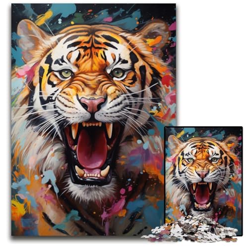 Gemälde eines Wilden bunten Löwen. Puzzles für Erwachsene 1000 Puzzles für Erwachsene für Reiseliebhaber und Paare. Anspruchsvolles Spielzeug 1000 Teile (75 x 50 cm) von CYSEHKRBL