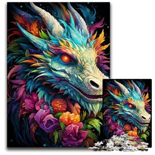 Gemälde eines bunten Drachen 1000-teiliges Puzzle unmögliches Puzzle für Erwachsene Denksportaufgabe Spiel für Erwachsene interaktive Familienaktivität 1000 Teile (38 x 26 cm) von CYSEHKRBL