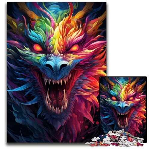 Gemälde eines bunten Drachen-Puzzles für Erwachsene 1000-teiliges Holzpuzzle Weihnachten Halloween Ostern Neujahr 1000 PCS (75 x 50 cm) von CYSEHKRBL