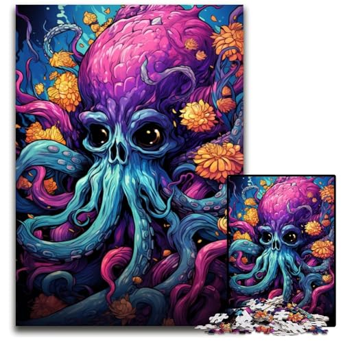 Gemälde eines bunten Totenkopf-Oktopus-Puzzles mit 1000 Teilen für Erwachsene Papierpuzzle Denkspiel für Teenager und Familieninteraktion 1000 Teile (38 x 26 cm) von CYSEHKRBL