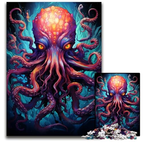 Gemälde eines bunten Totenkopf-Oktopus-Puzzles mit 1000 Teilen für Erwachsene Puzzle für Teenager und Familien Spaß zum Selbermachen Denkspiel Geschenk 1000 PCS (75 x 50 cm) von CYSEHKRBL
