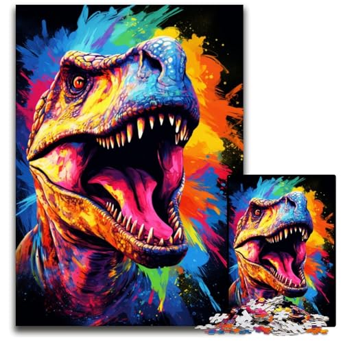Gemälde von bunten Dinosauriern 1000-teiliges Puzzle unmögliches Puzzle für Erwachsene Denksportaufgabe Spiel für Erwachsene interaktive Familienaktivität 1000 Teile (75 x 50 cm) von CYSEHKRBL