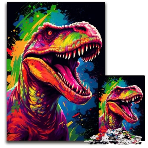 Gemälde von bunten Dinosauriern Puzzle 1000 Teile für Erwachsene Puzzle für Teenager und Familien Spaß zum Selbermachen Denkspiel Geschenk 1000 Teile (38 x 26 cm) von CYSEHKRBL