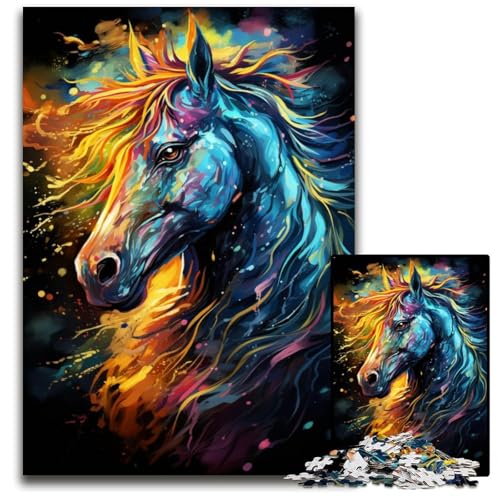 Gemälde von bunten Pferden 1000-teiliges Puzzle schwierige Puzzles für Erwachsene Geburtstagsgeschenkidee anspruchsvolles Denkspiel 1000 Teile (38 x 26 cm) von CYSEHKRBL