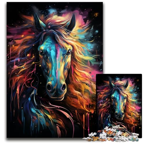 Gemälde von bunten Pferden Puzzle 1000 Teile für Erwachsene schwierige Puzzles für Erwachsene Spaß für zu Hause Aktivitäten Geburtstagsgeschenk Reisegeschenke 1000 Teile (75 x 50 cm) von CYSEHKRBL