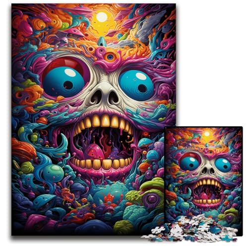 Gemälde von bunten Totenköpfen Puzzle 1000 Teile Puzzle für Erwachsene Denksportaufgabe und Heimdekoration 1000 Teile (75 x 50 cm) von CYSEHKRBL
