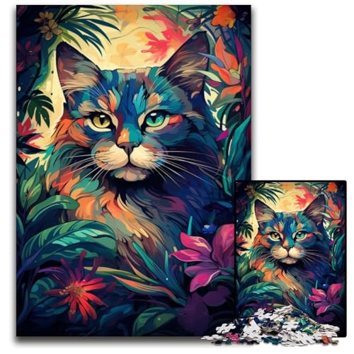 Getigerte Katze im Dschungel 1000-teiliges Puzzle für Erwachsene Papierpuzzle Weihnachten Halloween Ostern Neujahr 1000 Teile (38x26cm) von CYSEHKRBL