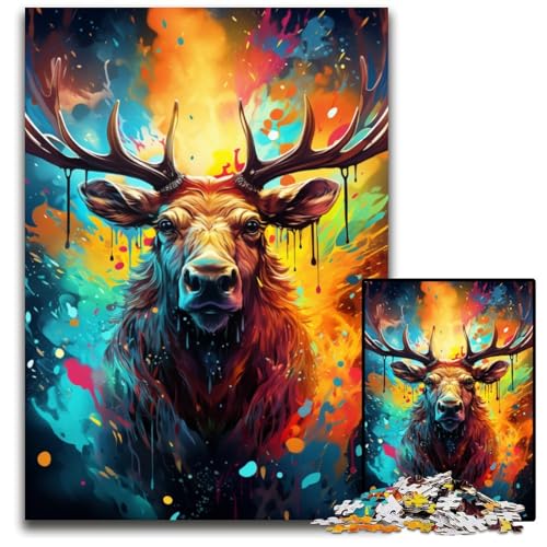 Malen Farbe Elch-Puzzle 1000 Teile Puzzle für Erwachsene Heimaktivität für Feiertage Geburtstage und Familienspieleabende 1000 Teile (75 x 50 cm) von CYSEHKRBL