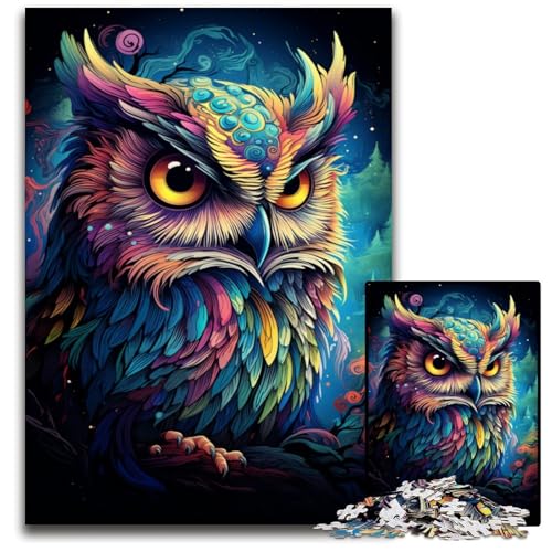 Malen Farbe Eulen-Puzzle 1000 Teile Holzpuzzle interaktives Familienspiel Bastelgeschenk mit farbenfrohen Kunstwerken 1000 Teile (75 x 50 cm) von CYSEHKRBL