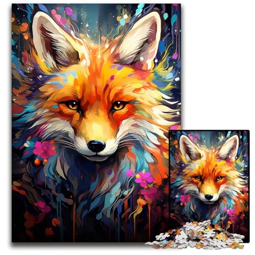 Malen Farbe Fuchs Puzzle 1000 Teile für Erwachsene Holzpuzzle perfekt für Familienfeiern Geburtstage Feiertage 1000 Teile (75 x 50 cm) von CYSEHKRBL