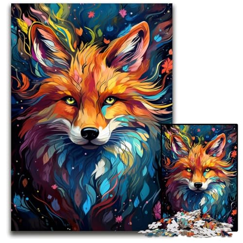 Malen Farbe Fuchs Puzzle für Erwachsene 1000 Teile Holzpuzzle Weihnachten Halloween Ostern Neujahr 1000 Teile (75 x 50 cm) von CYSEHKRBL