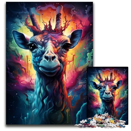 Malen Farbe Giraffe Puzzles für 1000 Teile schwierige Puzzles für Erwachsene anspruchsvolles Denkspiel entspannendes Spielzeug für Teenager 1000 Teile (75 x 50 cm) von CYSEHKRBL