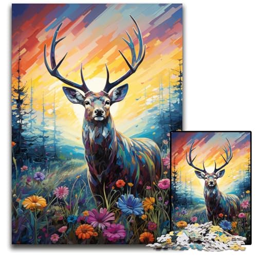 Malen Farbe Hirsch Puzzle für Erwachsene 1000 Teile Holzpuzzle Weihnachten Halloween Ostern Neujahr 1000 Teile (75 x 50 cm) von CYSEHKRBL