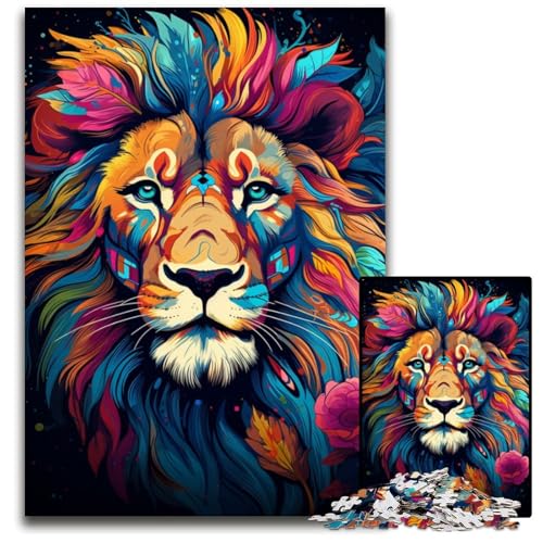 Malen Farbe Löwen-Puzzles für 1000 Teile Holzpuzzles perfekt für Teenager und Sammler ideale Heimdekoration und Reisegeschenk 1000 Teile (75 x 50 cm) von CYSEHKRBL