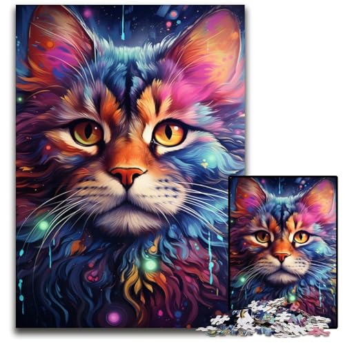 Malen Farbe Sternenhimmel Katze 1000-teiliges Puzzle unmögliches Puzzle für Erwachsene Denksportaufgabe Spiel für Erwachsene interaktive Aktivität für die ganze Familie 1000 Teile (38 x 26 cm) von CYSEHKRBL