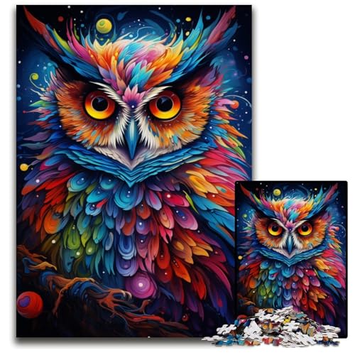 Malen Farbe Tier Eule Puzzle 1000 Teile Holzpuzzle interaktives Familienspiel Bastelgeschenk mit farbenfrohen Kunstwerken 1000 Teile (75 x 50 cm) von CYSEHKRBL
