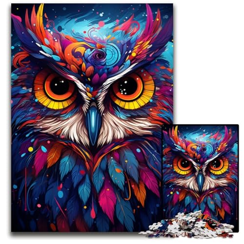 Malen Farbe Tier Eule Puzzle für Erwachsene 1000 Teile Holzpuzzle Weihnachten Halloween Ostern Neujahr 1000 PCS (75 x 50 cm) von CYSEHKRBL