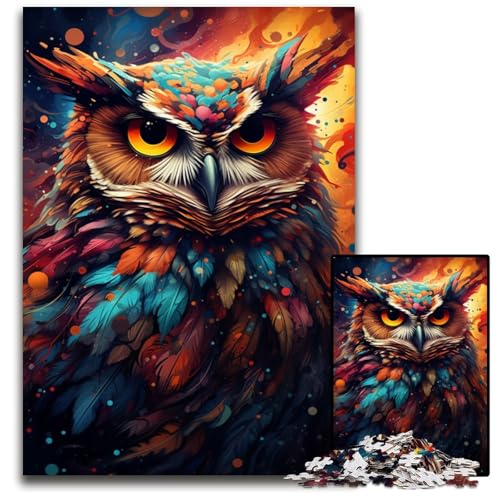 Malen Farbe Tier-Eulen-Puzzle 1000 Teile Puzzle für Erwachsene Heimaktivität für Feiertage Geburtstage und Familienspieleabende 1000 Teile (75 x 50 cm) von CYSEHKRBL