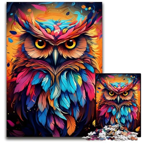 Malen Farbe Tier-Eulen-Puzzle 1000 Teile für Erwachsene Holzpuzzle Eltern Liebhaber Freunde Alter 1000 PCS (75 x 50 cm) von CYSEHKRBL
