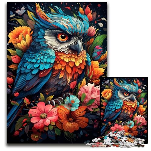 Malen Farbe Tier-Eulen-Puzzle 1000 Teile für Erwachsene Holzpuzzle Eltern Liebhaber Freunde Alter 1000 PCS (75 x 50 cm) von CYSEHKRBL