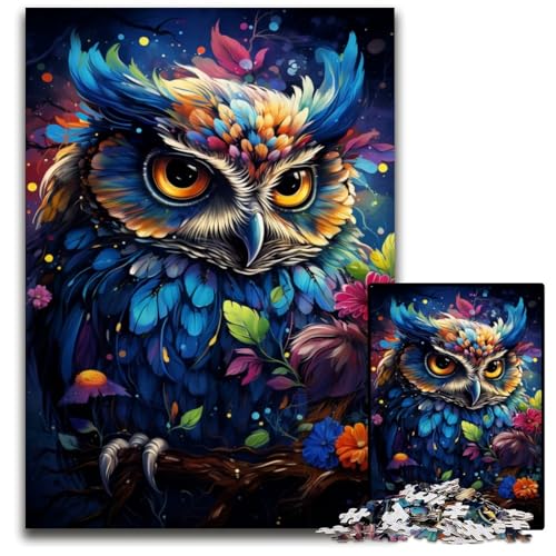 Malen Farbe Tier-Eulen-Puzzles für 1000 Teile Holzpuzzles Bunte Heimdekoration und interaktives Familienspiel 1000 Teile (75 x 50 cm) von CYSEHKRBL