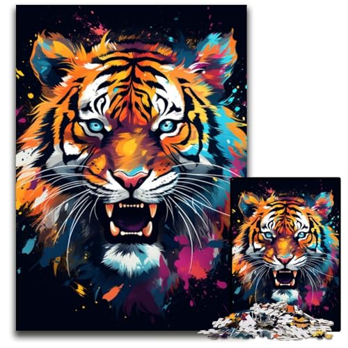 Malen Farbe Tiger-Puzzle 1000 Teile für Erwachsene Holzpuzzle Eltern Liebhaber Freunde Alter 1000 PCS (75 x 50 cm) von CYSEHKRBL