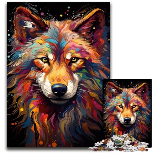 Malen Farbe Wolf 1000-teiliges Puzzle unmögliches Puzzle für Erwachsene Denksportaufgabe Spiel für Erwachsene interaktive Familienaktivität 1000 Teile (75 x 50 cm) von CYSEHKRBL