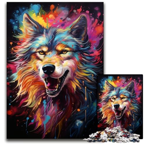 Malen Farbe Wolf-Puzzle 1000 Teile für Erwachsene Holzpuzzle perfekt für Familienfeiern Geburtstage Feiertage 1000 Teile (75 x 50 cm) von CYSEHKRBL