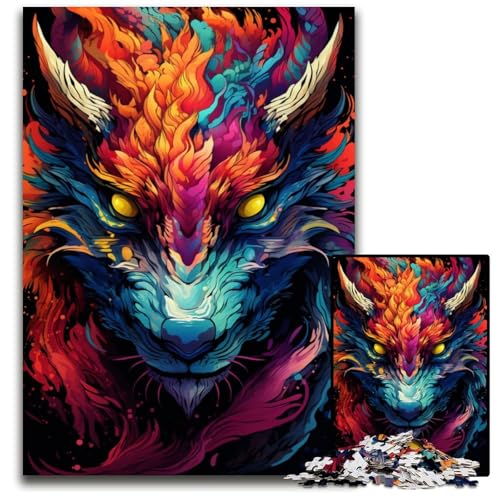 Malen Sie Bunte Drachenpuzzles für 1000-teilige Holzpuzzles. Bunte Heimdekoration und interaktives Familienspiel 1000 Teile (75 x 50 cm) von CYSEHKRBL
