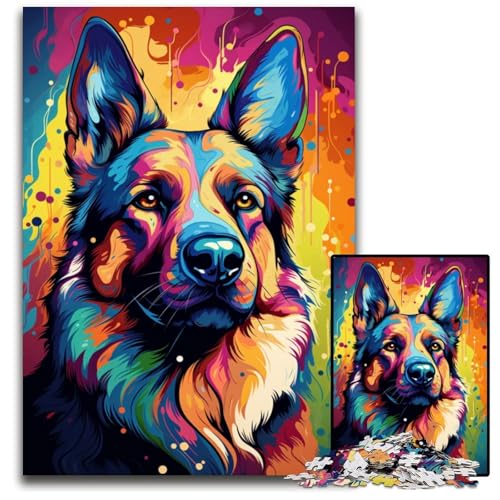 Malen bunter Deutscher Schäferhund 1000-teiliges Puzzle schwierige Puzzles für Erwachsene Familie interaktives Spiel Bastelgeschenk mit farbenfrohen Kunstwerken 1000 Teile (75 x 50 cm) von CYSEHKRBL