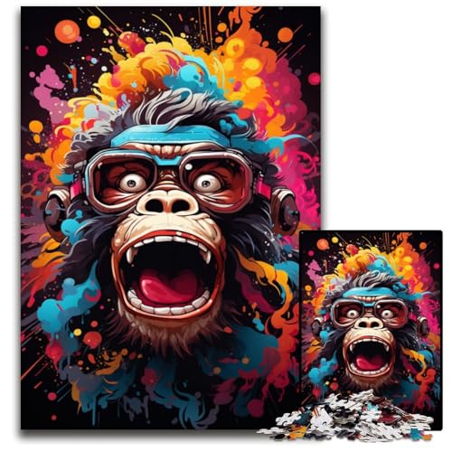 Malen bunter Orang-Utan-Boss Puzzle für Erwachsene 1000 Teile Holzpuzzle für Erwachsene interaktives Familienspiel DIY Heimdekoration Gehirn-Herausforderung Geschenk 1000 PCS (75 x 50 cm) von CYSEHKRBL
