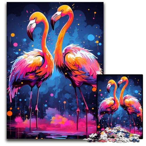 Malen buntes Flamingo-Kunst-Puzzle 1000 Teile Puzzle für Erwachsene Denksportaufgabe und Heimdekoration 1000 Teile (38 x 26 cm) von CYSEHKRBL