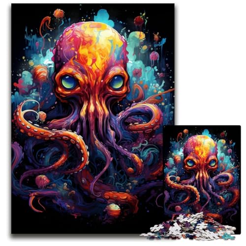 Malen buntes Oktopus-Puzzle 1000 Teile Holzpuzzle interaktives Familienspiel Bastelgeschenk mit farbenfrohen Kunstwerken 1000 Teile (75 x 50 cm) von CYSEHKRBL