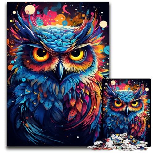 Malen buntes Planeten-Eulen-Puzzle 1000 Teile Holzpuzzle interaktives Familienspiel Bastelgeschenk mit farbenfrohen Kunstwerken 1000 Teile (75 x 50 cm) von CYSEHKRBL