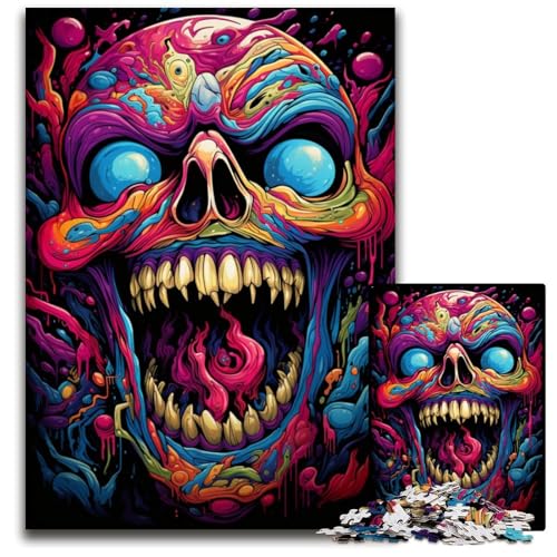 Malen buntes Puzzle mit bösem Totenkopf 1000 Teile anspruchsvolle Puzzles Muttertag Geburtstage Weihnachten 1000 Teile (75 x 50 cm) von CYSEHKRBL