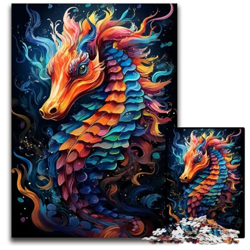 Malen buntes Seepferdchen-Kunst-Puzzle 1000 Teile Holzpuzzle interaktives Familienspiel Bastelgeschenk mit farbenfrohen Kunstwerken 1000 Teile (75 x 50 cm) von CYSEHKRBL
