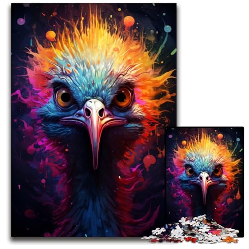 Malen buntes Straußen-Puzzle 1000 Teile für Erwachsene Holzpuzzle perfekt für Familienfeiern Geburtstage Feiertage 1000 Teile (75 x 50 cm) von CYSEHKRBL