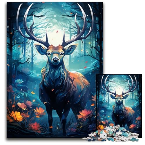 Malen buntes magisches Hirsch-Puzzle 1000 Teile Holzpuzzle interaktives Familienspiel Bastelgeschenk mit farbenfrohen Kunstwerken 1000 Teile (75 x 50 cm) von CYSEHKRBL