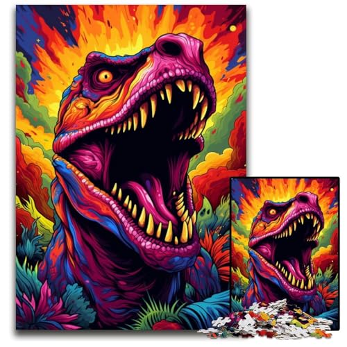 Malen farbenfrohes Kunst-Dinosaurier-Puzzle 1000 Teile schwierige Puzzles für Erwachsene Geburtstagsgeschenkidee anspruchsvolles Denkspiel 1000 Teile (38 x 26 cm) von CYSEHKRBL