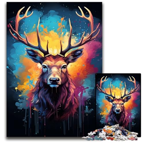 Malen und Malen Elch 1000-teiliges Puzzle schwierige Puzzles für Erwachsene Geburtstagsgeschenkidee anspruchsvolles Denkspiel 1000 Teile (75 x 50 cm) von CYSEHKRBL