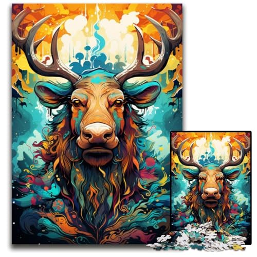 Malen und Malen von Elchen Puzzle für Erwachsene 1000 Teile Papierpuzzles für Erwachsene interaktives Familienspiel DIY Heimdekoration Gehirn-Herausforderung Geschenk 1000 Teile (38 x 26 cm) von CYSEHKRBL