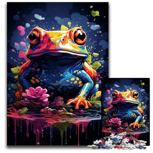 Malen und Malen von Frosch-Puzzles für 1000 Teile aus Holz. Bunte Heimdekoration und interaktives Familienspiel 1000 Teile (75 x 50 cm) von CYSEHKRBL